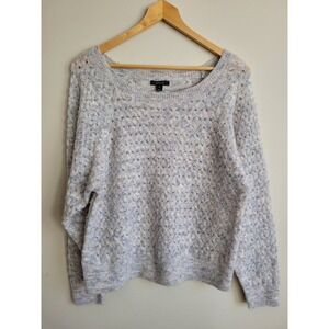 RW&CO Womens Scoop Neck Pointelle Knit Sweater Marled Grey Blue Wool Blend M